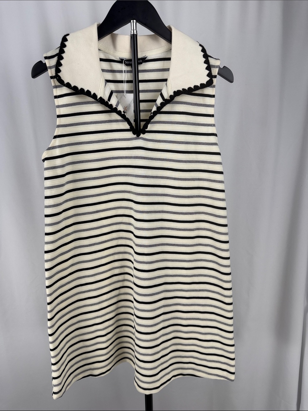Strut & Bolt Cream Black Striped Sailor Collar Knit Shift Dress Small NWT